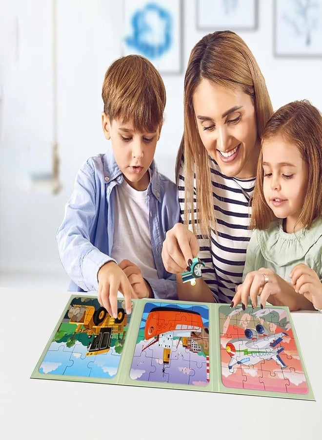 SID MAGIC Magnetic Puzzle Book for Kids Portable Educational Travel Toy Foldable 3 Panel Puzzles for Toddlers & Children (Vehicle) - Image 2